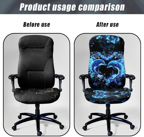 Cadowhimsy Office Chair Slipcover Blue Floral Dolphin Print