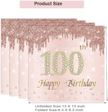 40PCS Rose Gold Birthday Napkins 100th Anniversary Decor 2-Ply