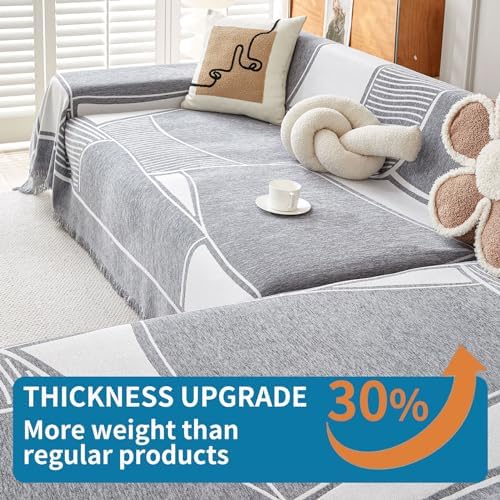 HAOMAIJIA Non-Slip Sofa Cover for 3 Cushion Couch 91x134 Grey-Cream