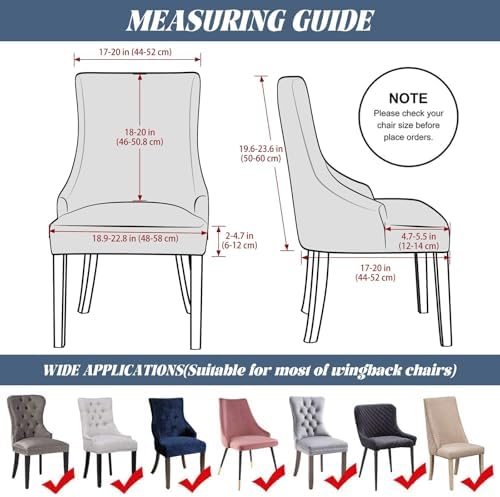 Wingback Chair Cover Velvet Stretch Slipcover for Dining Room