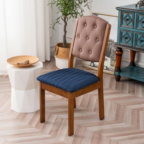 Doottoo Stretch Jacquard Seat Covers - 4 PCS Navy Dining Chair Cushion Slipcovers