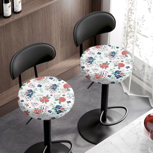 Bar Stool Cover Red Blue Floral Print 2 Piece Set