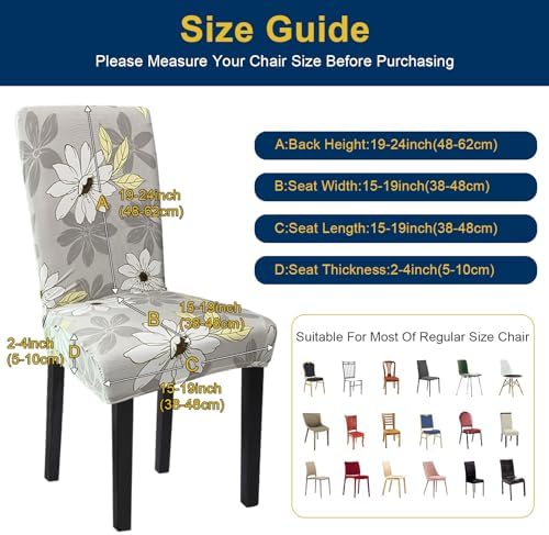 Fafua 4pcs Stretch Dining Chair Covers Grey Flower