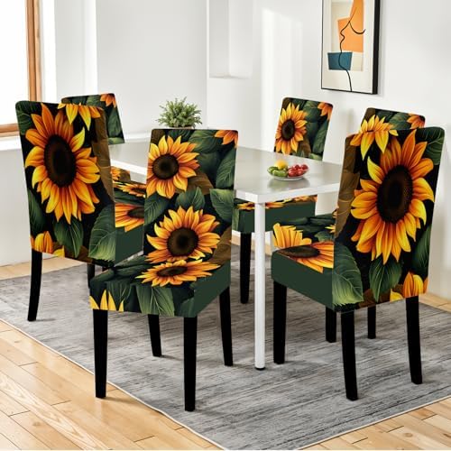 Sunflower Chair Covers for Dining Room - Set of 6