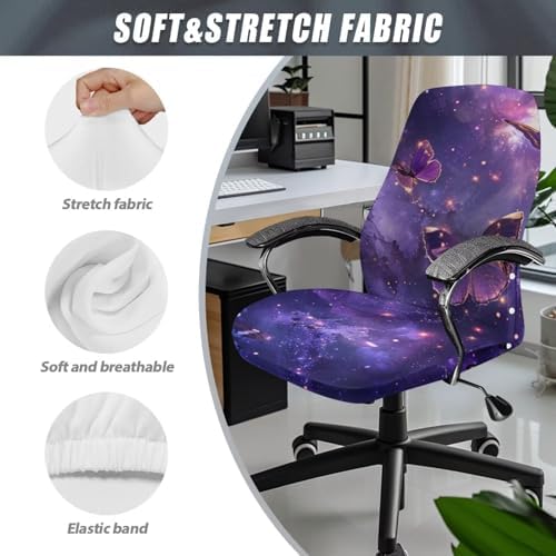 Hudotybom Office Chair Cover Galaxy Butterfly Breathable Anti-Dust Slipcover