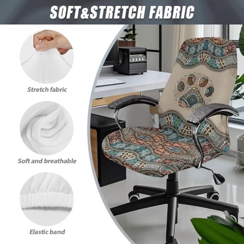 Boho Mandala Dog Paw Office Chair Covers Universal Fit