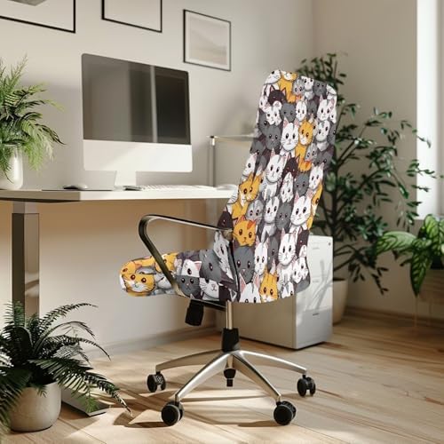 Cat Print Office Chair Cover with Elastic Bottom