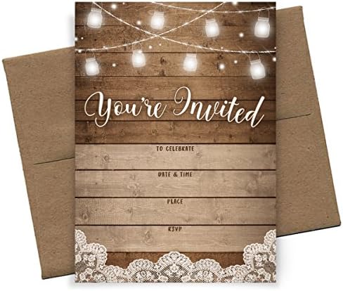 Rustic Party Fill-in Invitations and Envelopes Set of 25
