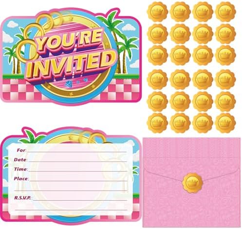 GZDUCK 20Pcs Pink Hedgehog Birthday Invitations