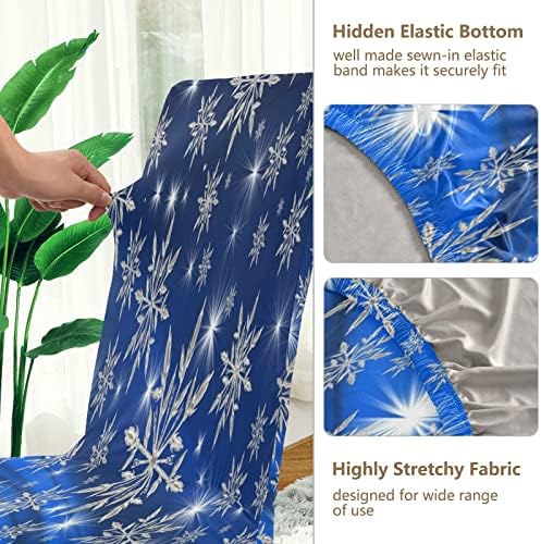 Eionryn Christmas Winter Blue Snowflake Dining Chair Covers 4pcs