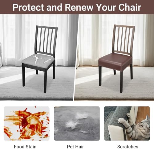 Treaful Dining Chair Covers Set of 6 PU Leather Slipcovers