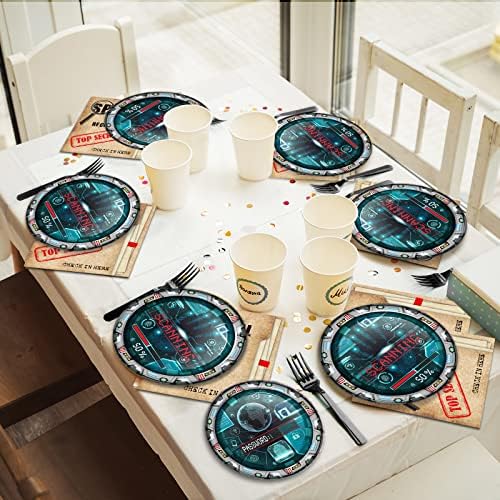Chiazllta 96 Pcs Secret Agent Birthday Party Tableware Set