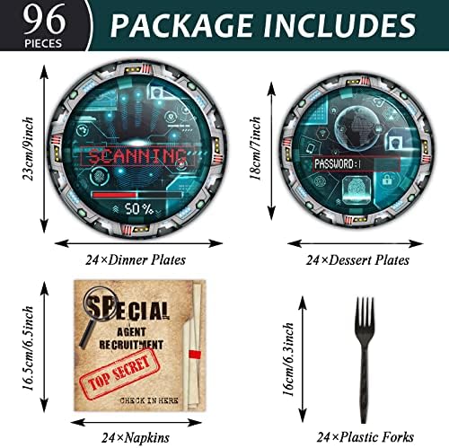 Chiazllta 96 Pcs Secret Agent Birthday Party Tableware Set