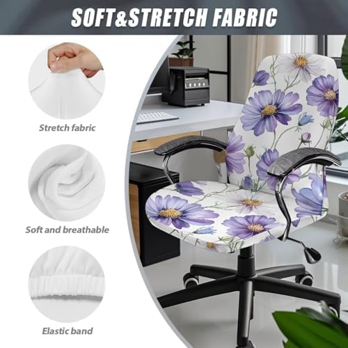 Purple Daisy Floral Print Office Chair Cover