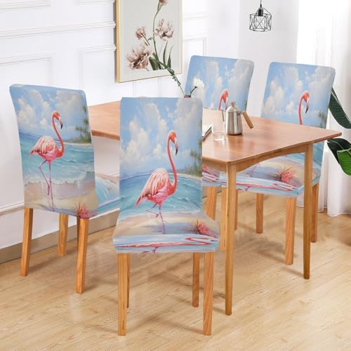 ALAZA Beach Pink Flamingo Dining Chair Slipcovers