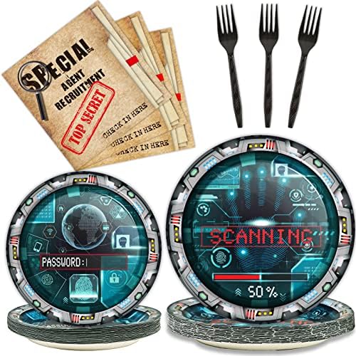 Chiazllta 96 Pcs Secret Agent Birthday Party Tableware Set
