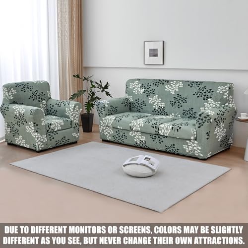 JQinHome 4 Piece Stretch Sofa Cover with Floral Pattern and Cushion Covers