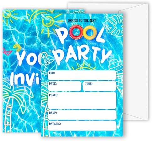 GOLRMC Pool Party Invitations 20 Count with Envelopes