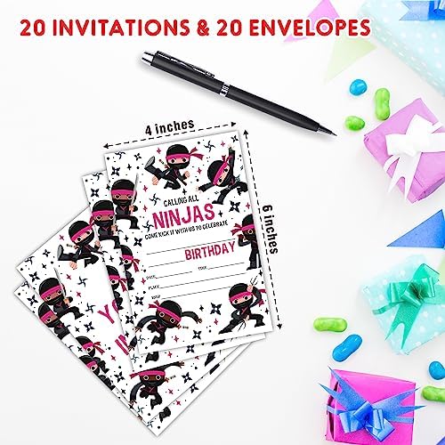 AWSICE Ninja Karate Birthday Invites 20 Cards with Envelopes