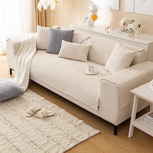 Vctops Soft Chenille Sofa Cover with Striped Weave Design