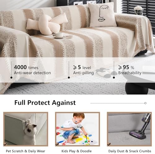 DREAMINGO Couch Cover - Striped Jacquard Beige Khaki Modern Chic