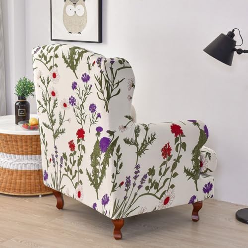 Chickwin Stretch Wingback Chair Slipcover with Pink Flower Design