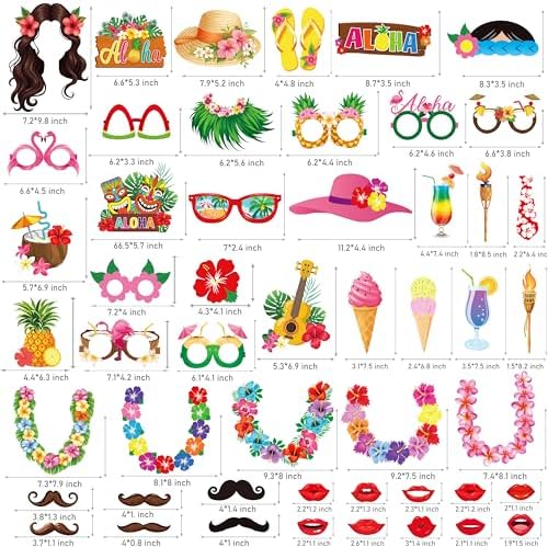 Hawaii Luau Party Photo Booth Props Kit 48pcs