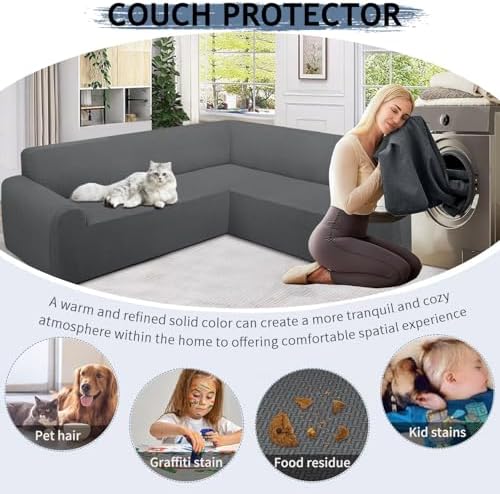 ALIECOM Stretch L Shape Sofa Slipcover with Elastic Bottom