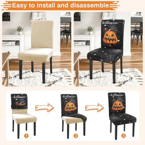 Halloween Chair Covers Set of 4 Pumpkin Ghost Spider Stretch Dining Chair Slipcovers