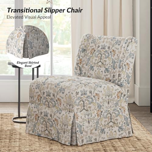 HULALA Home Armless Accent Chair with Removable Floral Slipcover