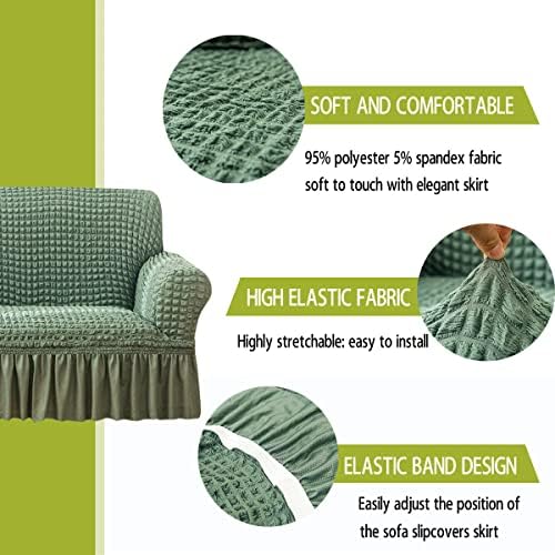 Qubjus Stretch Sofa Slipcover with Elastic Bottom and Skirt