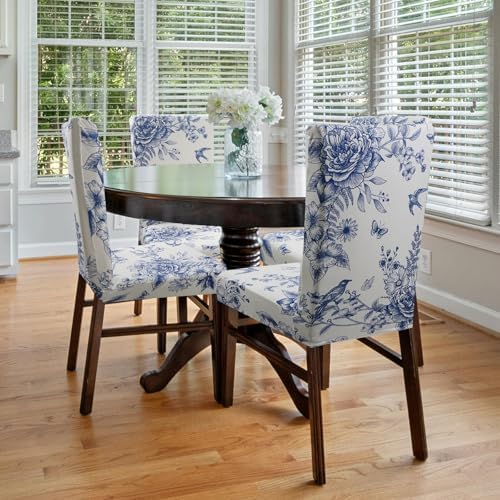 Blue Floral Dining Chair Covers Set of 6