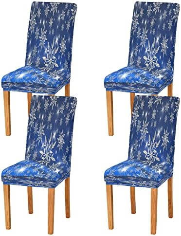 Eionryn Christmas Winter Blue Snowflake Dining Chair Covers 4pcs