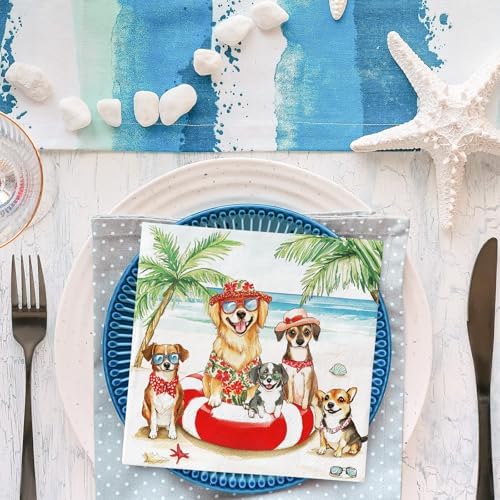 50Pcs Tropical Dog Summer Napkins for Birthday Pool Party