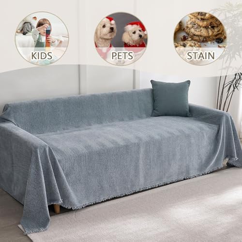 Non Slip Couch Cover for 2 Cushion Couch Grayish Blue 71x102