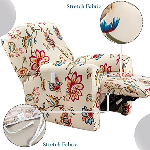 4 Piece Recliner Slipcover Set with Pockets and Elastic Bottom