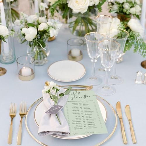 Whaline 50 Sheets Sage Green Bridal Shower Game Cards