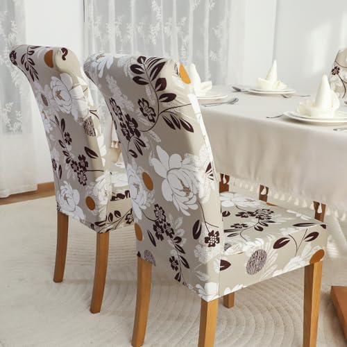 FORCHEER Chair Covers Set of 4 Beige Floral Stretch