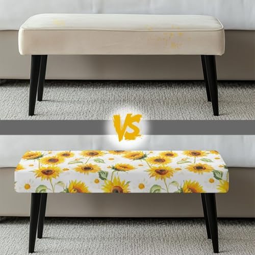 Dining Bench Slipcover with Sunflower Design
