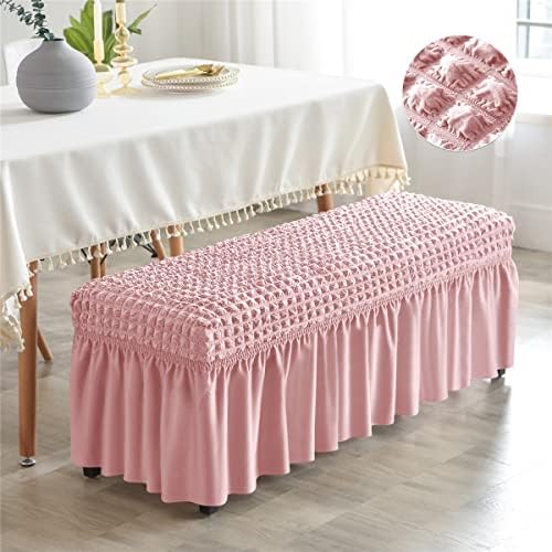 Soft Stretch Slipcover for Dining Bench with Skirt Design