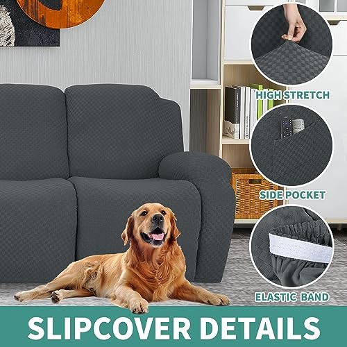 YEMYHOM 8 Piece Stretch Recliner Sofa Cover Dark Gray