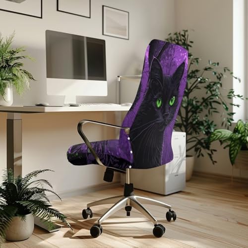 Black Cat Stretch Office Chair Cover with Elastic Bottom and Velcro