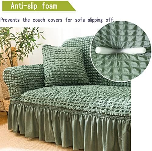 Qubjus Stretch Sofa Slipcover with Elastic Bottom and Skirt