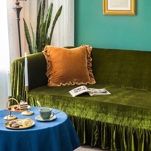 Velvet Sofa Cover 71x118 Inch Olive Green