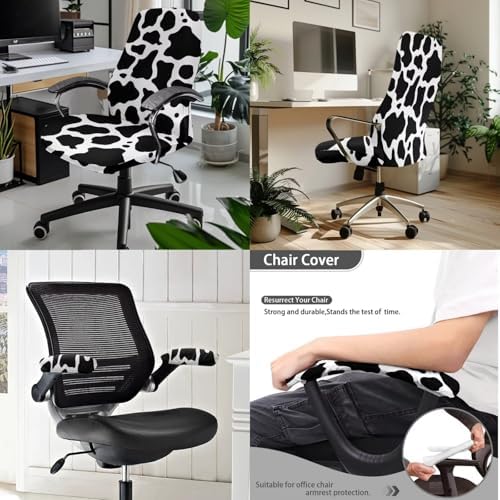 Milk Cow Print Office Chair Cover 3PCS Washable Chair Slipcovers with Armrest Covers