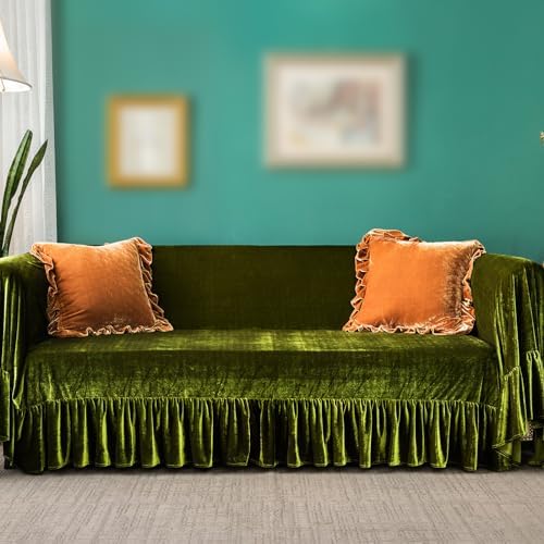 Velvet Sofa Cover 71x118 Inch Olive Green