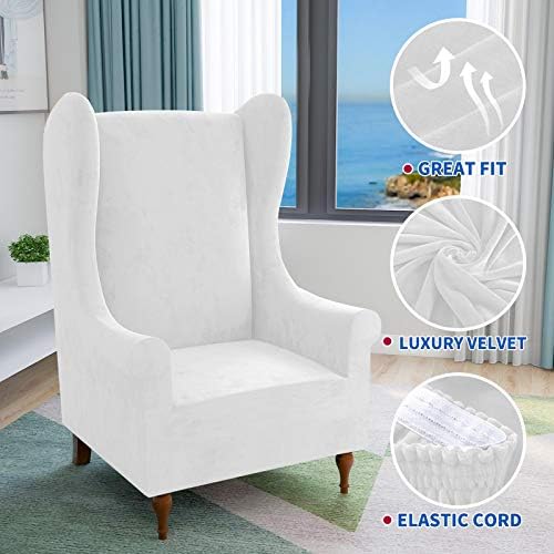 MAXIJIN Velvet Wingback Chair Slipcover 1-Piece Stretch Soft
