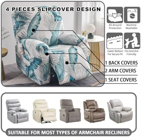 CRFATOP 4-Piece Recliner Slipcovers with Storage Pockets and Arms