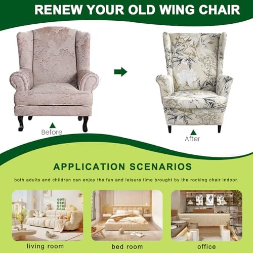 CRFATOP 2 Piece Stretch Wingback Chair Covers