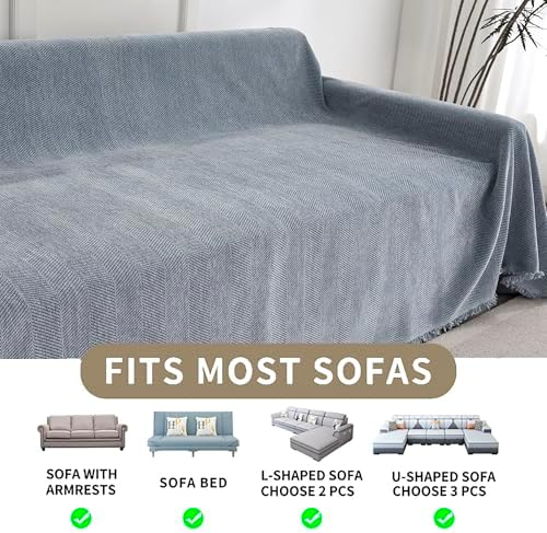 Non Slip Couch Cover for 2 Cushion Couch Grayish Blue 71x102